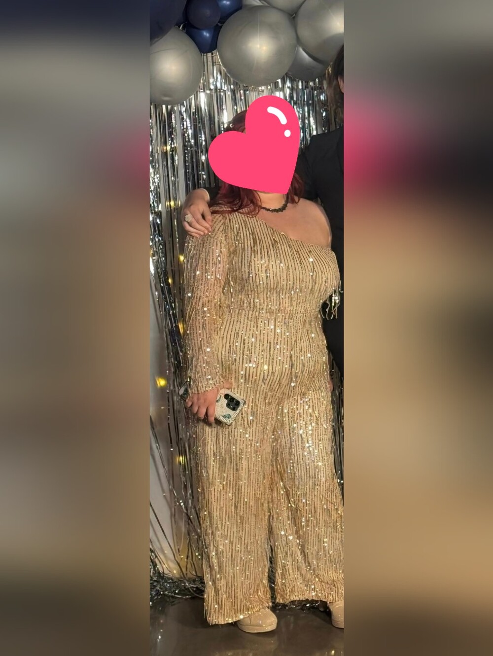 Gold Sequin One-Shoulder Womenโs Jumpsuit